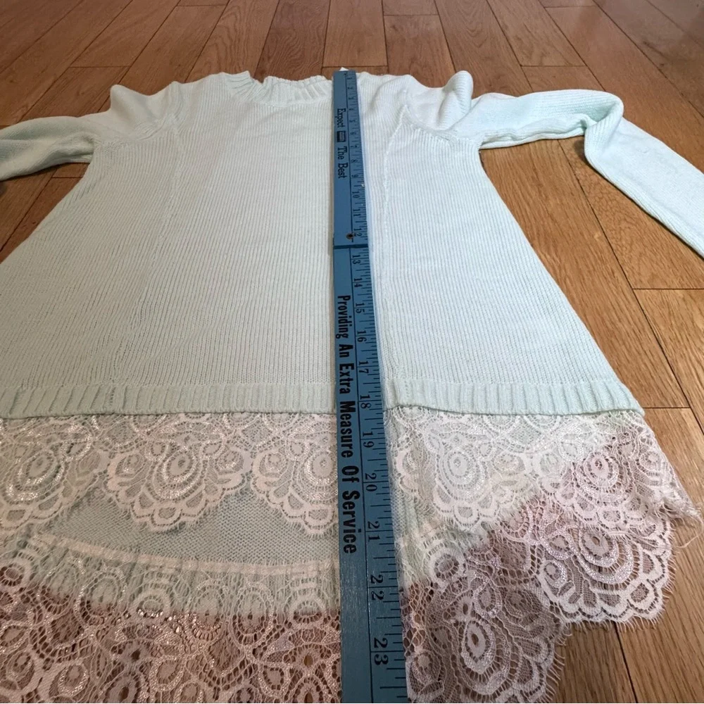 SO Aqua Lace-Hem Crewneck Sweater